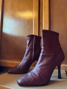 Reformation Burgundy Leather Ankle Booties